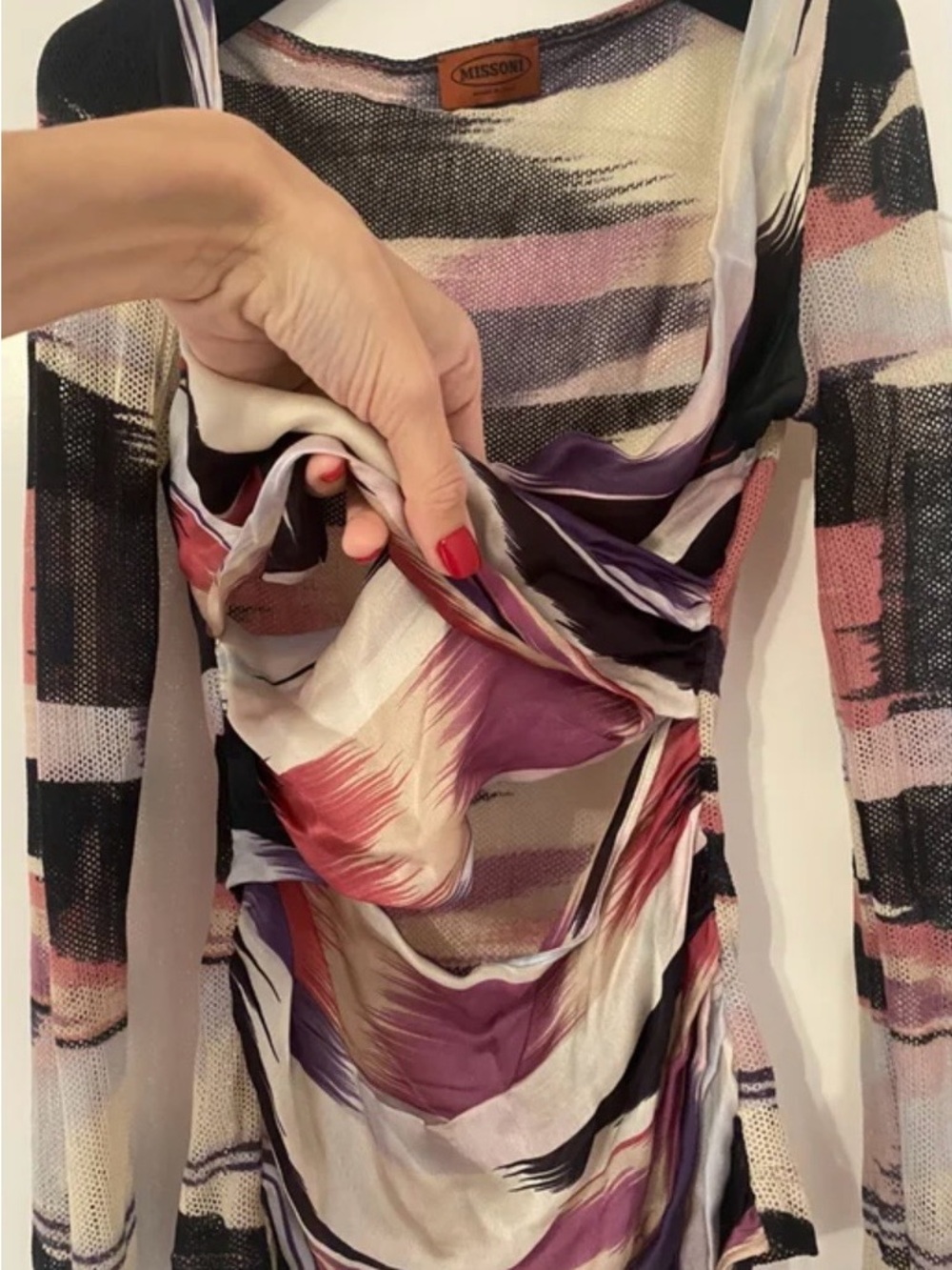 Missoni Women's Multicolor Draped V-Neck Long Sleeve Top Sz. 6 - Picture 6 of 10